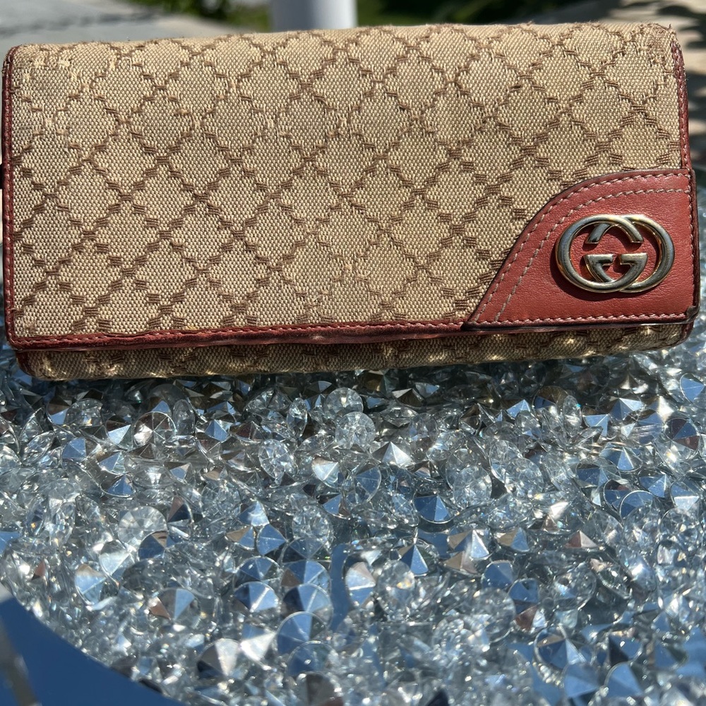 GUCCI LEATHER & DIAMANTE CANVAS WALLET